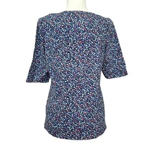 Jones New York cotton tee blouse top multicolor flower pattern elbow sleeve sz M